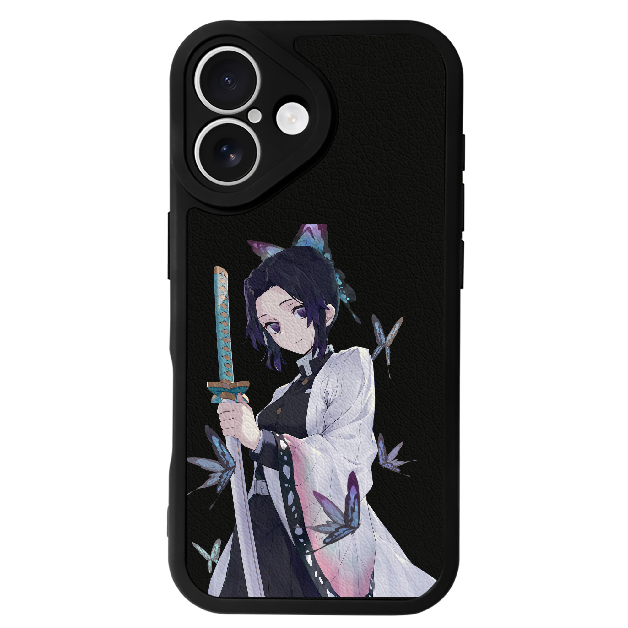 （画像用） 鬼滅の刃（きめつのやいば）蟲柱-胡蝶 しのぶ／こちょう しのぶ Kochou Shinobu 【iPhone 16シリーズ対応】シリコンスマホケース（レザー調） 材質：シリコン